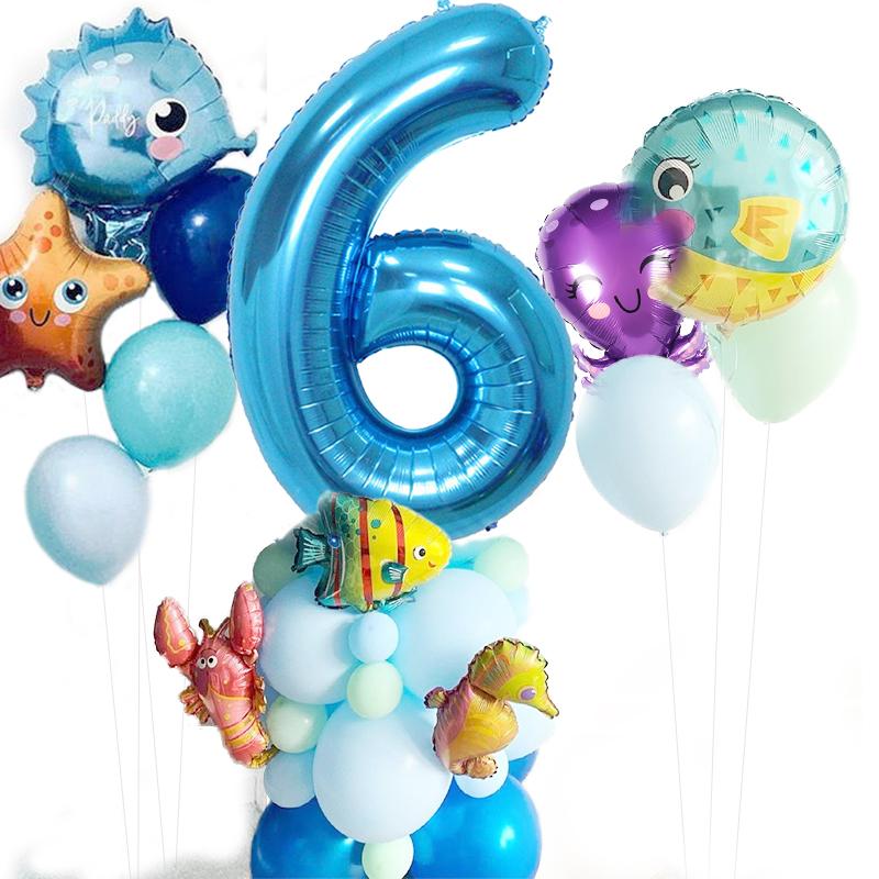 1-9 ani sub mare Balon cu animale de mare Decor de petrecere cu sirenă Baloane cu stele de mare Happy 1 2 3 ani Decor pentru ziua de naștere Lumea oceanului Baby Shower