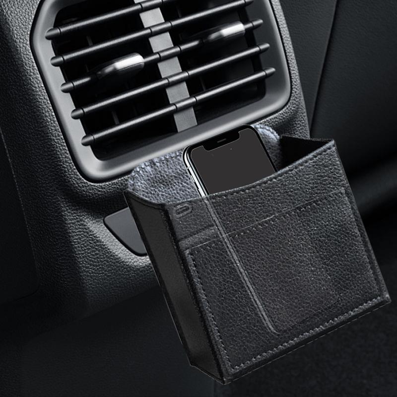 Auto Lüftungsschlitz Aufbewahrungstasche Auto Organizer Halter Armaturenbrett Luftauslass Hängende Ledertasche für Telefon Brille Schlüssel