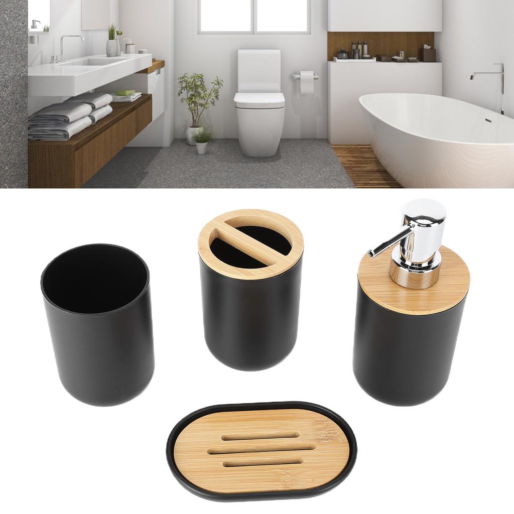 4Pcs Bathroom Accessory Set Bamboo Waterproof Gift Toothbrush Cup for Home Hotel