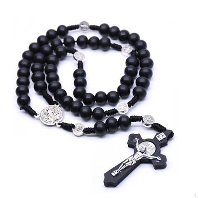 Rosary Cross Pendant Necklace Beads Prayer for Men Women ST. Benedict Beaded
