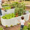 17 Tall Outdoor Garden Raised Bed Kit 5ft X 2ft Oval Cream White Metal Planter for Flowers Herbs Vegetables 0.8MM Thick 60X24X1
