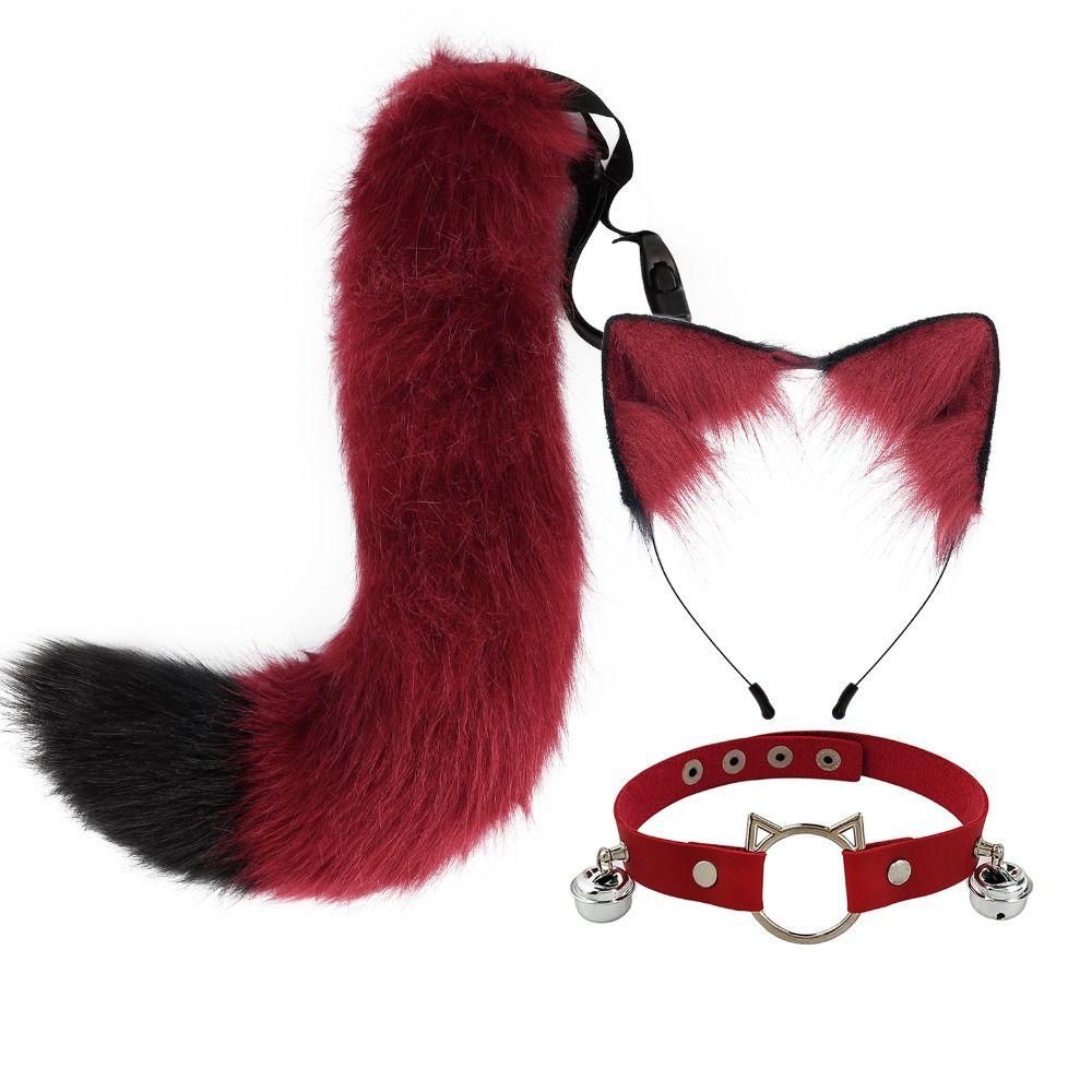 1 Set Cat Ear Halloween Cosplay Accessories Necklace Cat Tail Halloween Animal Cosplay Props Cute Adjustable