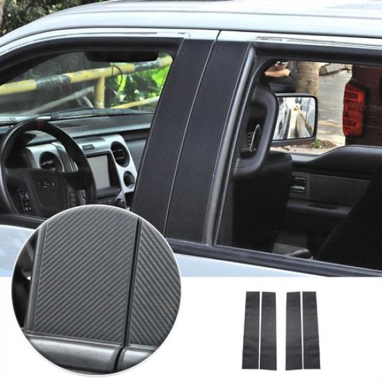 Carbon Fiber Window Center Pillar Sticker Trim For Ford F150 2009-14 Accessories