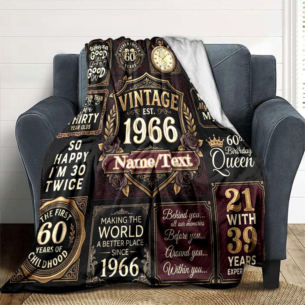 Vintage Anniversary Celebration Customize Your Name Blanket Soft Cozy Perfect For Sofa Couch Office Bed Picnics Ideal For All Seasons Modern Style