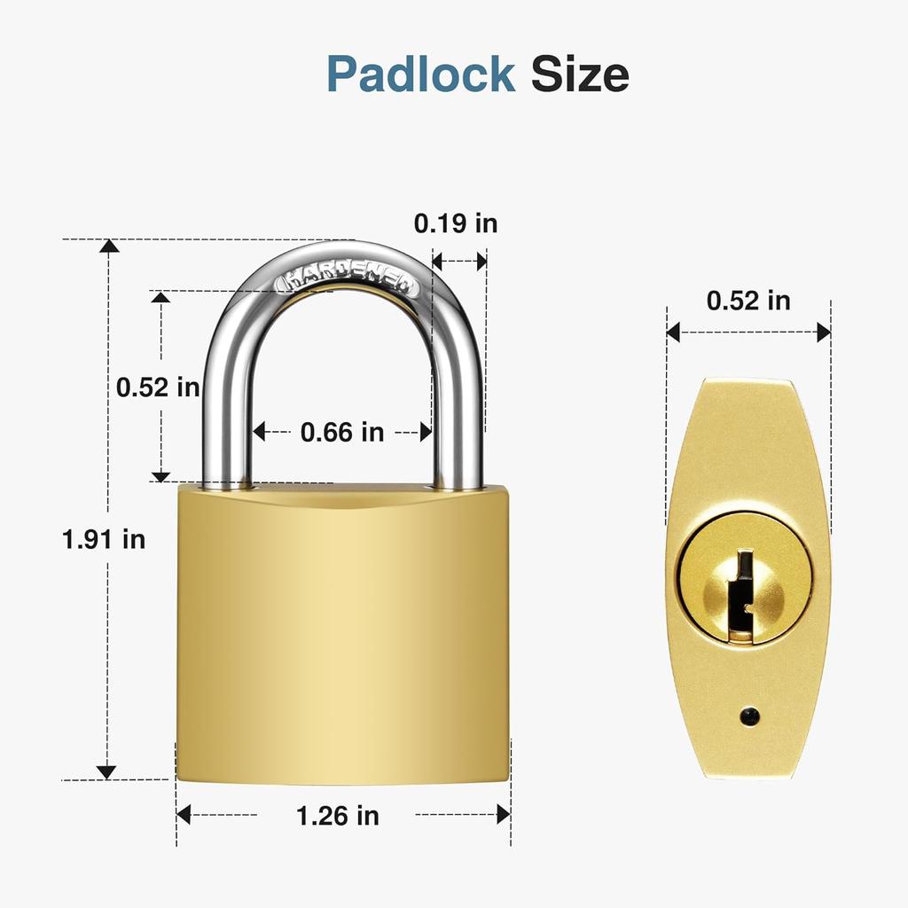 Golden Heavy-Duty Keyed Padlocks with Keys - 33mm Large Locks, Secure Locker Locks for Backpacks, Luggage, School Gym Lockers