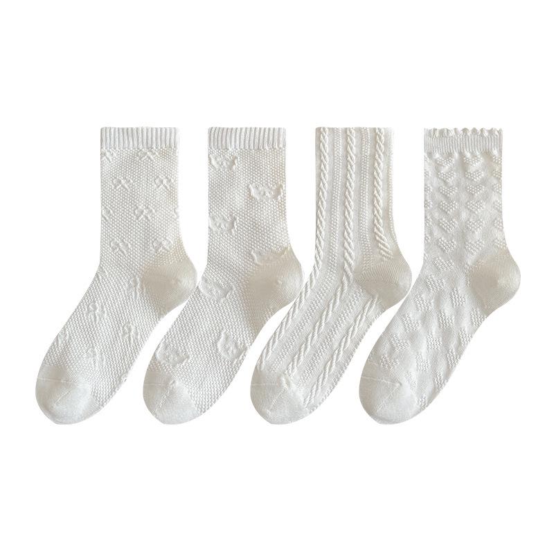 Weiße Spitzen-Knöchelsocken für Damen - Wadenhoch, Ohne Naht, Dunkles Muster, Herbst/Winter, Lolita-Stil, Japanische JK-Schülerin.