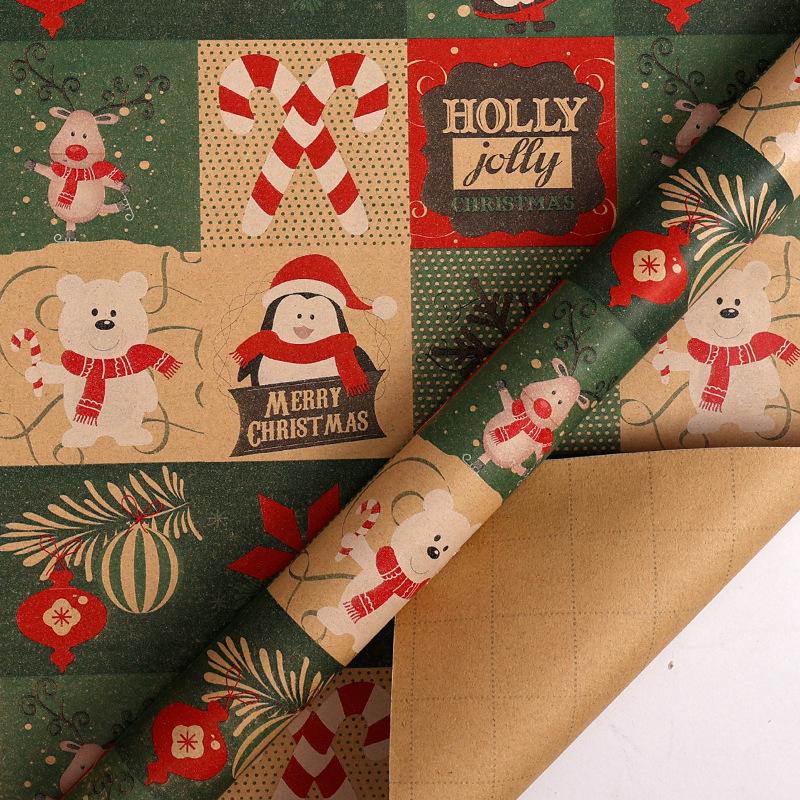 43*300cm Christmas Kraft Wrapping Paper Xmas Tree Santa Claus Gifts Packaging Paper DIY Craft Home Party Decoration Background