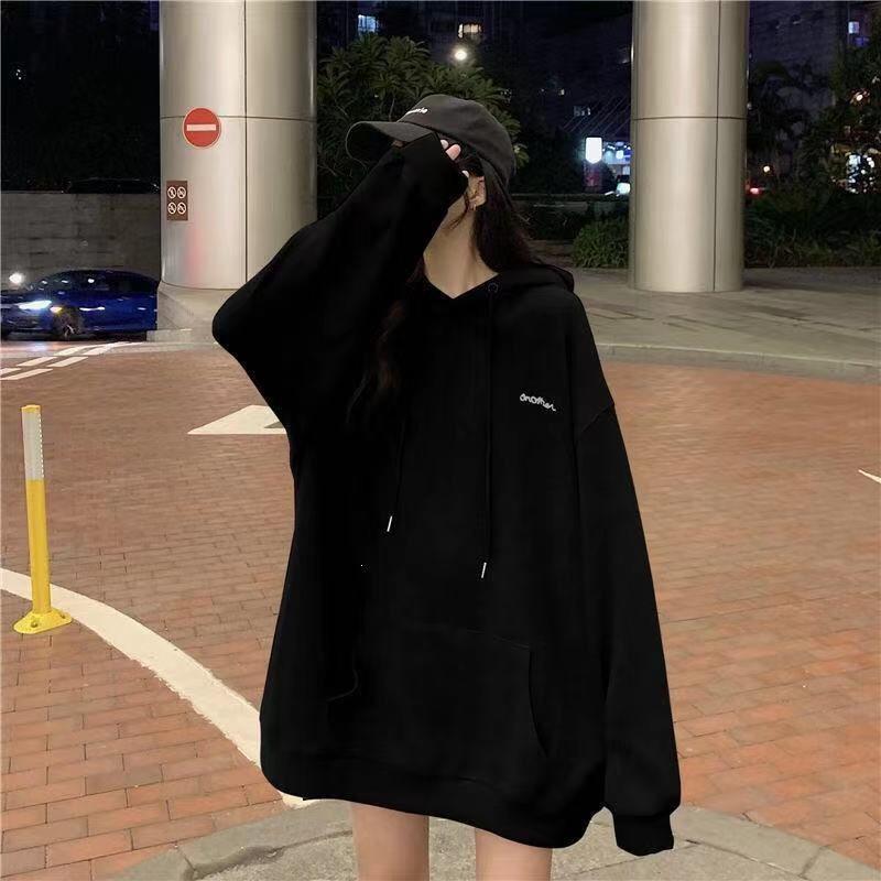 Women Plus Size Loose Fit Hooded Sweatshirt Korean Style Casual Top For Students