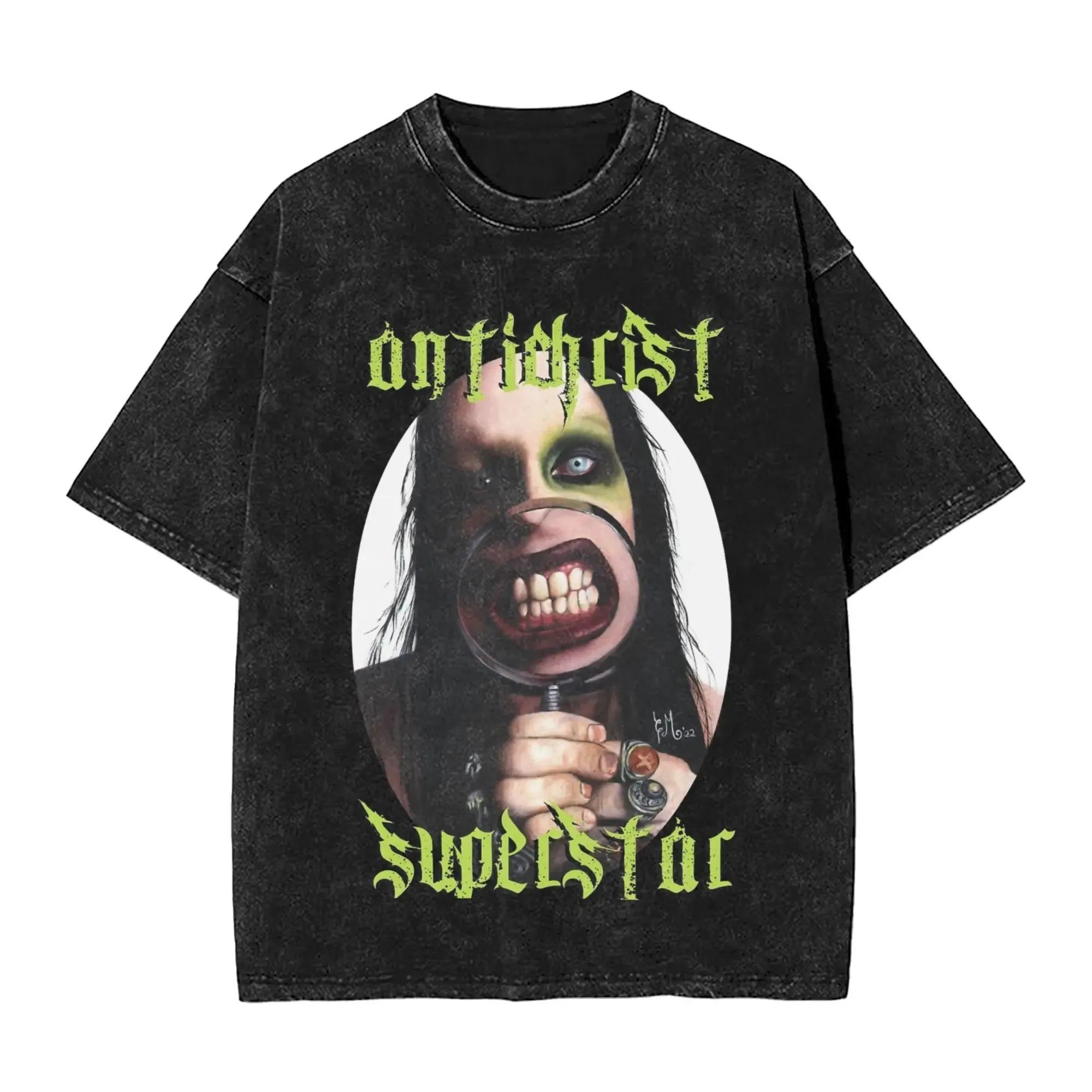 Marilyn Manson Antichrist Superstar Grünes Gotisches Text-T-Shirt Dunkle Grunge-Ästhetik Streetwear Unisex Baumwoll-Oberteil L black