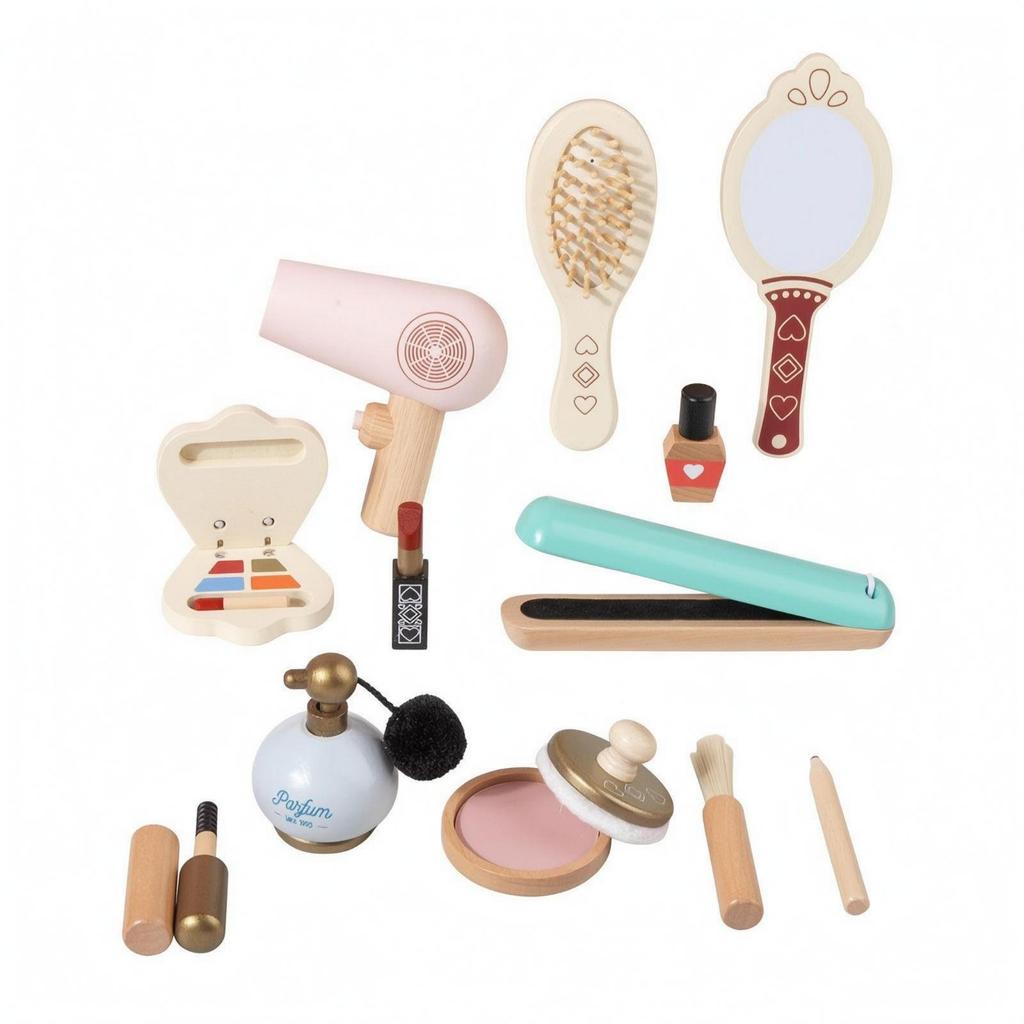 Wooden Pretend Makeup Kit Play Set Miniature for Kids