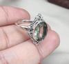 Green Amethyst 925 Sterling Silver Ring: Faceted Oval, Boho Statement Ring