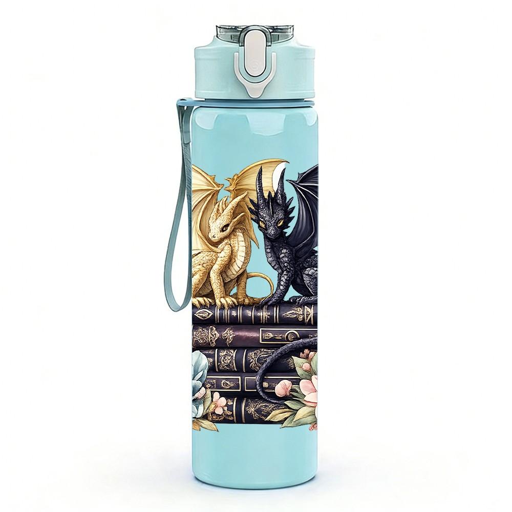 1PC Dragon Magic Book Fantasy Print 750ml Color Plastic Sports Water Bottle Leakproof Flip Straw Lid Suitable for Sports Office Home Use
