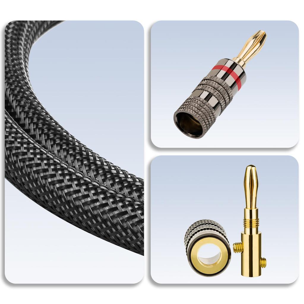 Meamaz Speaker Cable Banana Plug Banana Plug Cable Nylon Braided Silicone Jacket Speaker Cable for Home Theater Speakers Banana Plug Speaker Cable