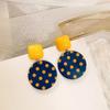 Sweet Retro Geometric Square Blue Yellow Color-matched Polka Dot Stud Earrings for Women Statement Earrings Jewelry Accessory