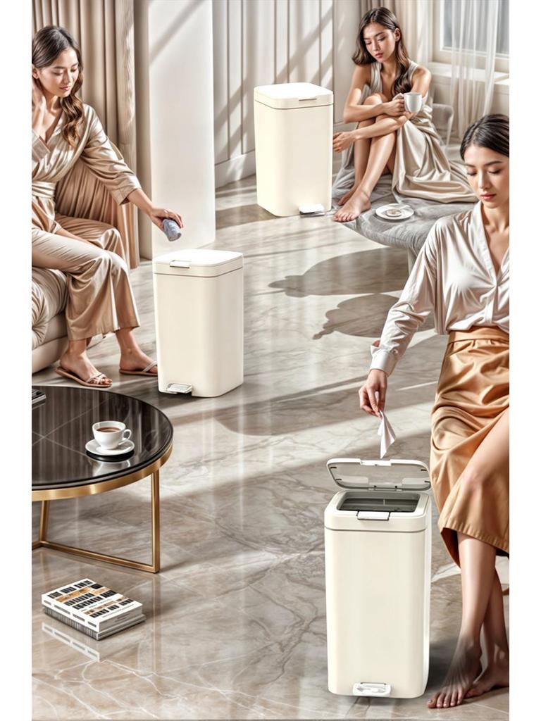 High-End Large Capacity Plastic Foot Pedal Trash Can for Bathroom and Living Room