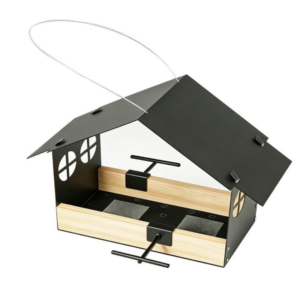 Large Capacity Hanging Bird Feeder Iron Bird Food Container Durable Bird Rest Station Outdoors