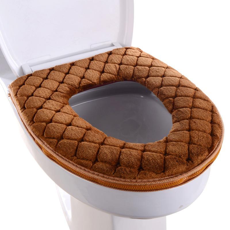 1pc Autumn and Winter Long Plush Toilet Seat Cushion Household Thick Toilet Seat Cushion Washable Toilet Seat Gasket. Brown
