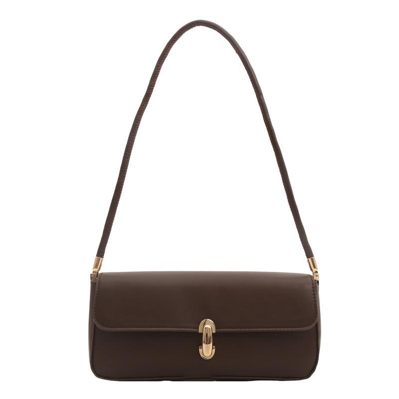 Stylish And Simple Pu Leather Handbag For Women With Lock Closure And Polyester Lining кофейный