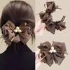 1PC Pearl Bow Grab Clip Women's Ponytail Hairpin Temperament Ball Head Fixing Artifact Hairpin Shark Clip Headgear