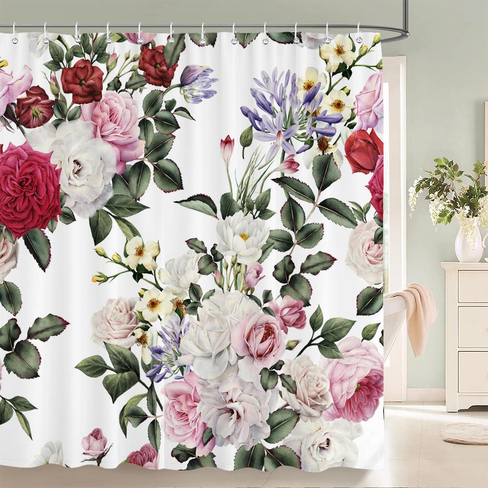Waterproof Shower Curtains European Flowers 3D Bathroom Curtains With Hooks Printing Decoration 180*240Cm Washable Bath Screen