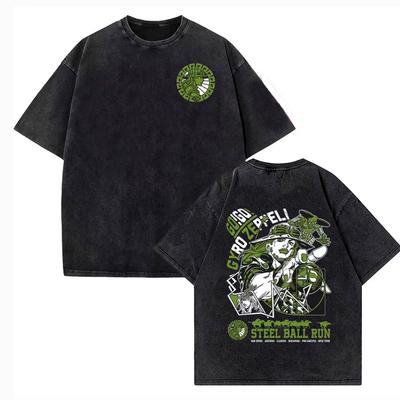 Anime JoJo Bizarre Adventure T-shirts Gyro Zeppeli Manga Graphic Print T-shirt Men Women Vintage Washed Cotton Casual T Shirt