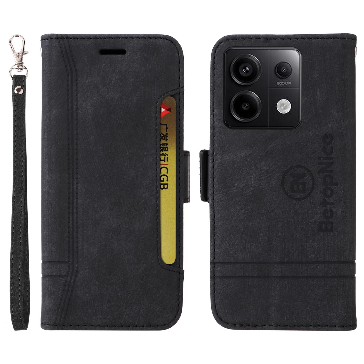 

BETOPNICE 001 для Xiaomi Redmi Note 13 Pro 5G/Poco X6 5G Чехол Кожаный кошелек Чехол для смартфона Black
