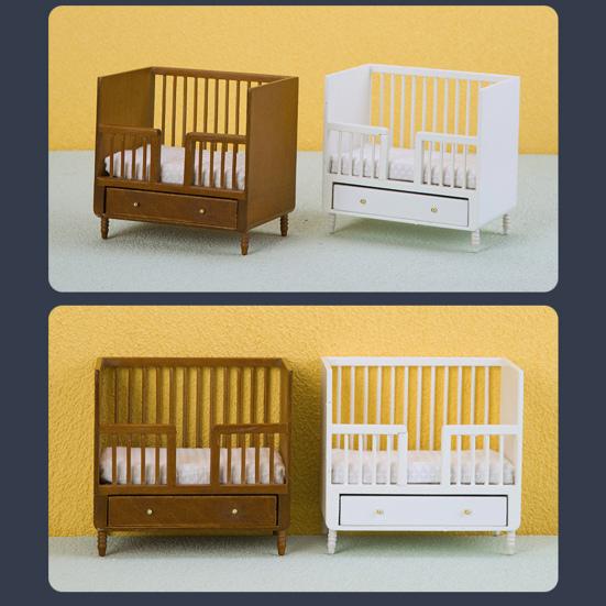 1/12 Puppenhaus Bett Möbel Zubehör Mini Holz Schlafzimmer mit Schublade Realistische Kompakte Puppenhaus Bett Dekoration Ornament