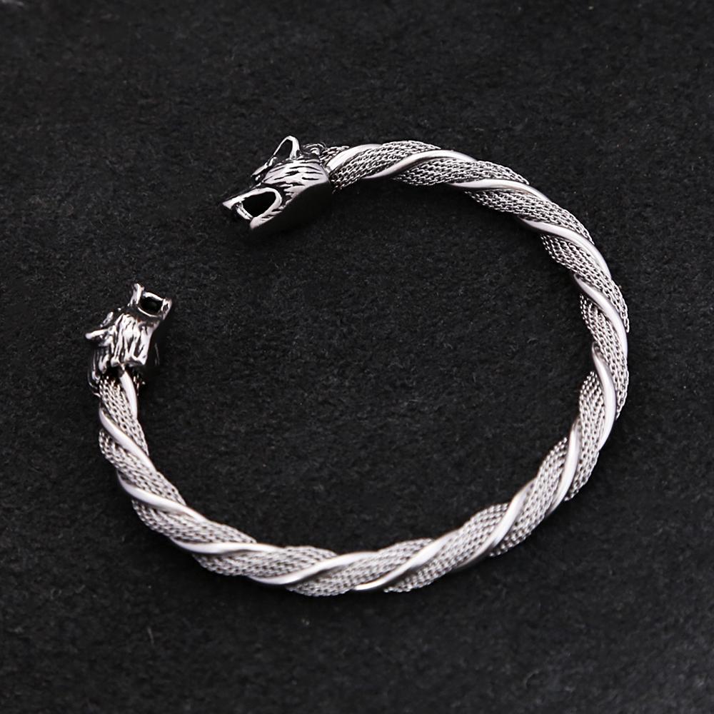 Vintage Viking Wolf Head Bracelet for Men Punk Hip Hop Stainless Steel Open Bracelet Fashion Jewelry Gift