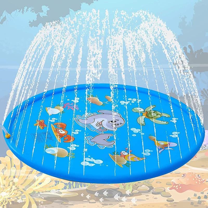 Sprinkler Pad: Verdickte PVC-Delfin- und Buchstaben-Design-Kinder-Außen-Wasserspielmatte, Haustierfreundlich