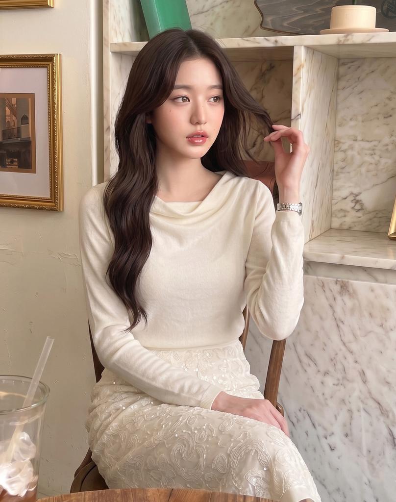 GIEMAR Drape Shirring Tee Ivory