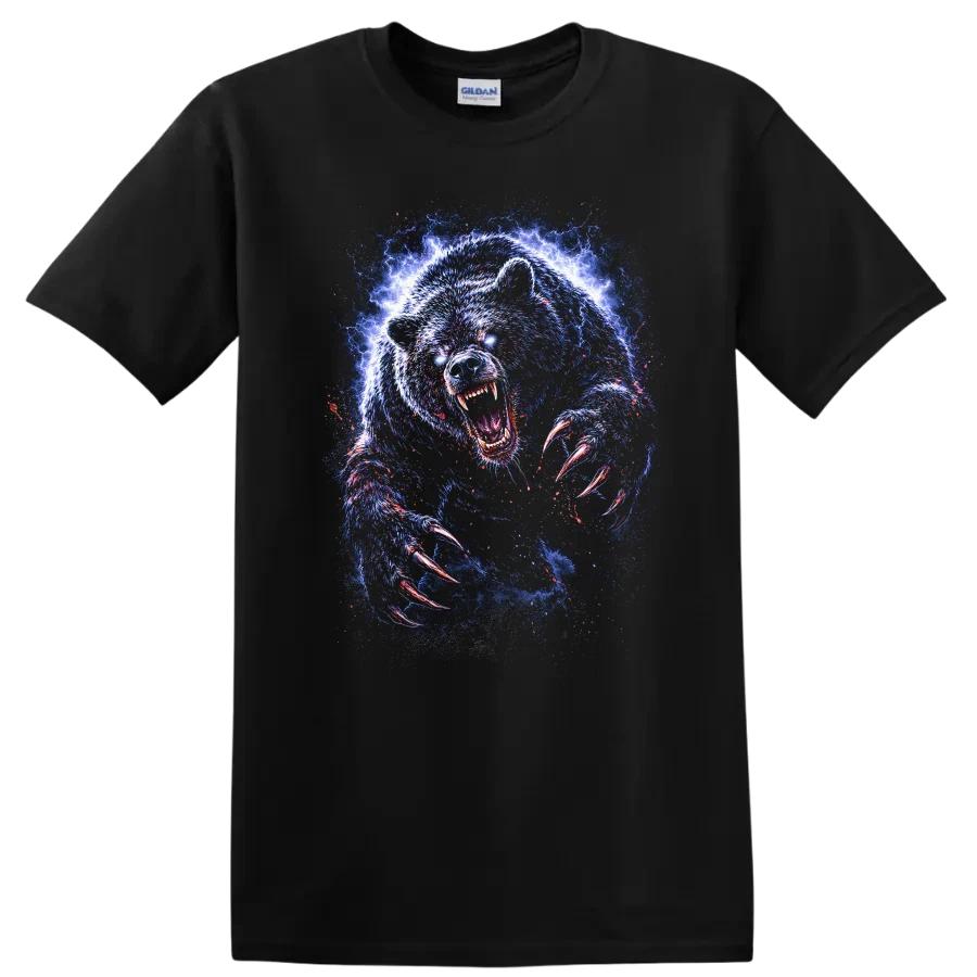 Electric Bear Roaring T Shirt Wild Animal Art Graphic Tee Gift for Nature Lovers