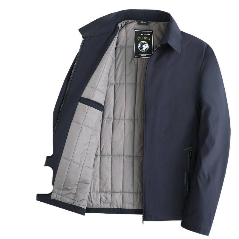Romon Men's Quilted Turn-Down Collar Fleece-Lined Jacket - Autumn/Winter Style, Ideal for Middle-Aged and Elderly