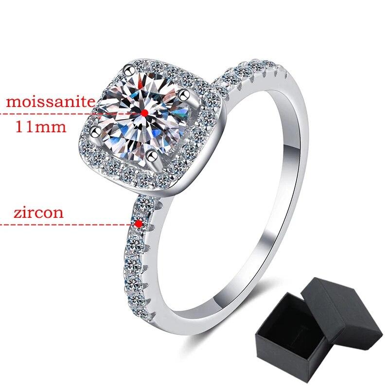 Bagues en moissanite carrées de 5 carats et 11 mm pour femmes, alliance de mariage en diamant simulé scintillant de couleur D, bijoux en argent sterling 925