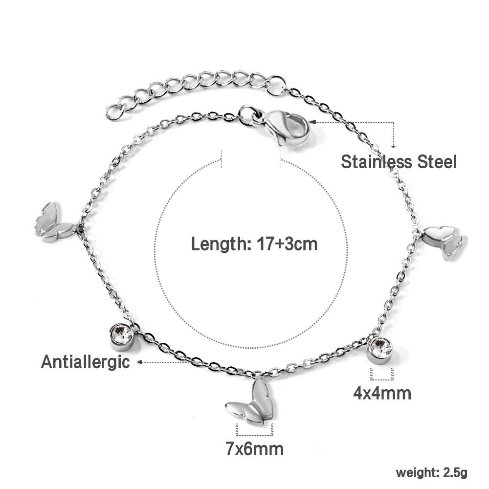 Bracelet Cute Sweet Butterfly Dragonfly Pendant with White Diamond Bracelet Stainless Steel Jewelry