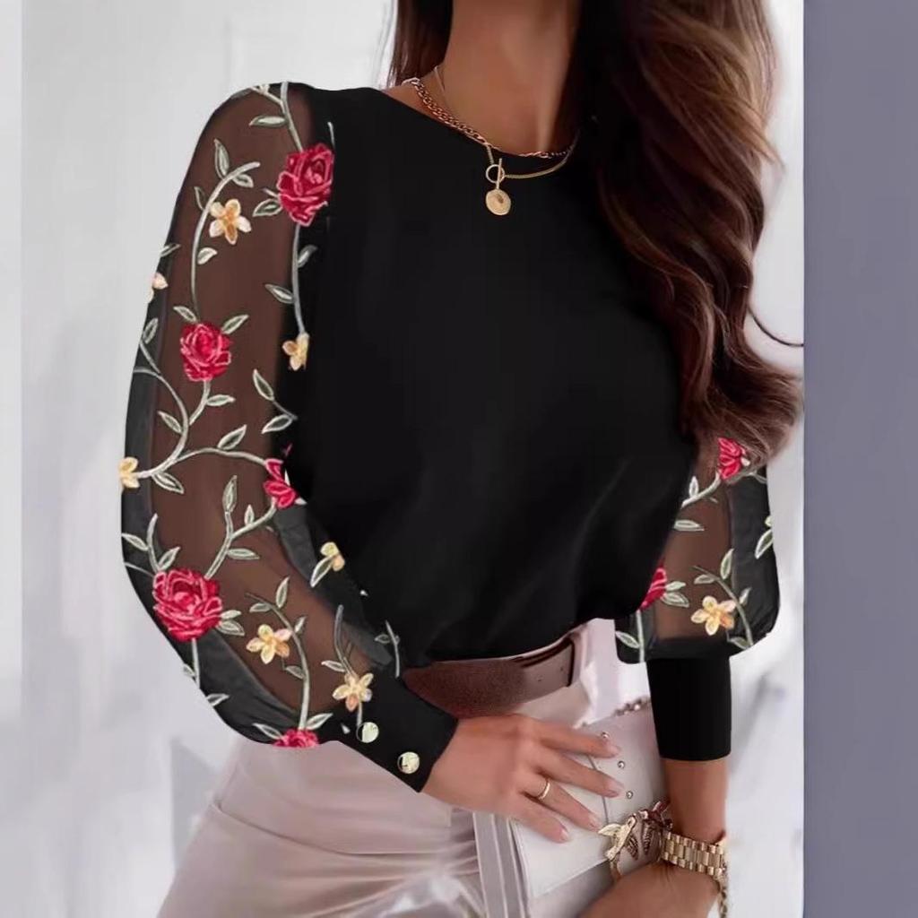 Autumn Round Neck Petal Sleeve Blouse for Women