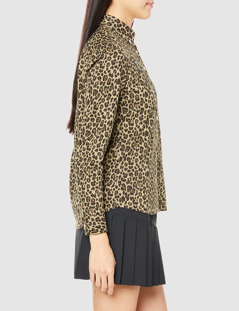 PEARLY GATES Women's Long Sleeve Polo Shirt with Thermolite Pique and Leopard Print, Lightweight and Warm, Size 055-2261004, Leopard Print, Size 0 [S]