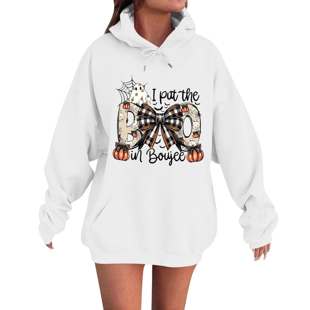 Women's Casual Fashion Comfortable Round Neck With Hood Long Sleeve Halloween Print Warm Sweatshirt