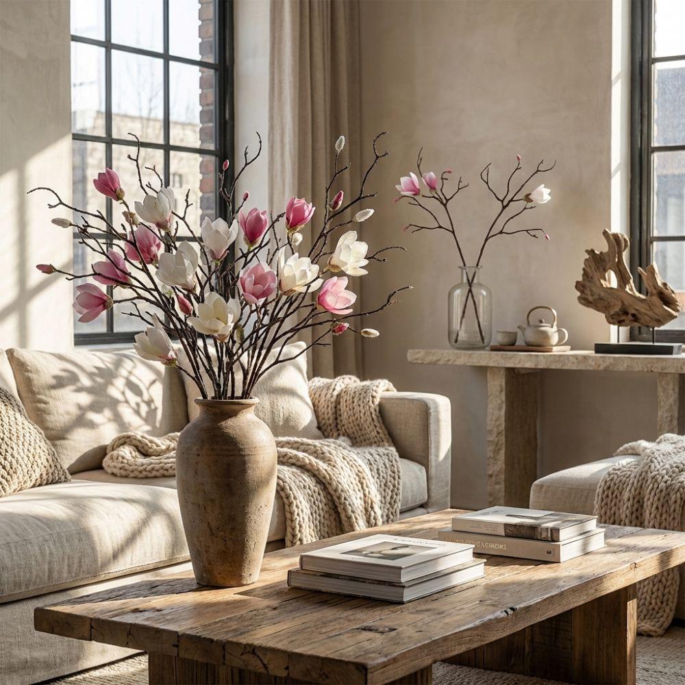 Large Artificial Magnolia Flower Real Touch Realistic Faux Magnolia Branch Plastic Handmade Simulation Big Magnolia Living Room