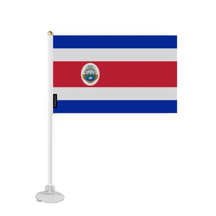 Drapeau - Costa Rica - Mini Drapeau Ventouse - 14 X 21 Cm - Polyester - Impression Recto/Verso