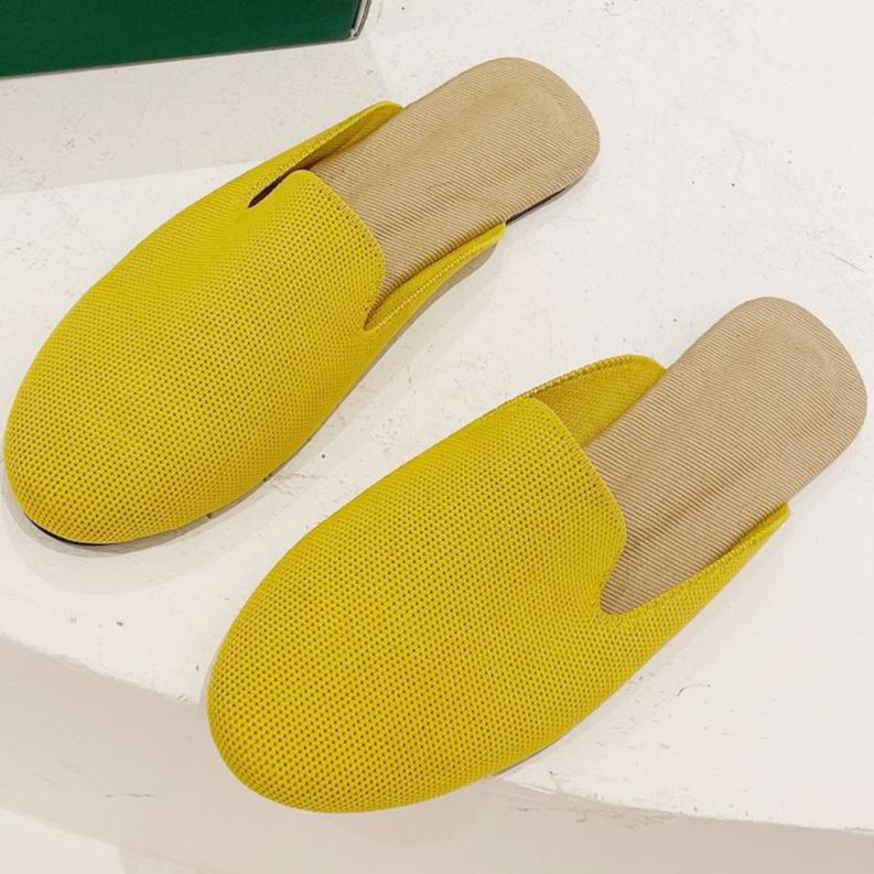 

Half Slippers Women Sandals Flat Bottom 2026 New Knitted Cool Slippers Summer Outside Bag Head Flats Women s Shoes Large Size 43 42 жовтий