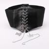 Women's Wide Corset Waistband with Tie-up Bow and Chain Embroidery