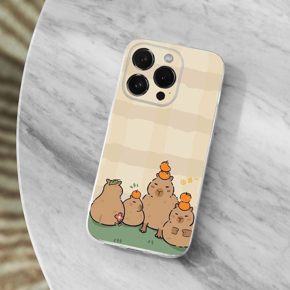 Cute Cartoon Capybara Case For iPhone X,14,16,Mini,XS,SE,12,15,Pro,17,Plus,11,Max,13,XR,Transparent Soft Cover