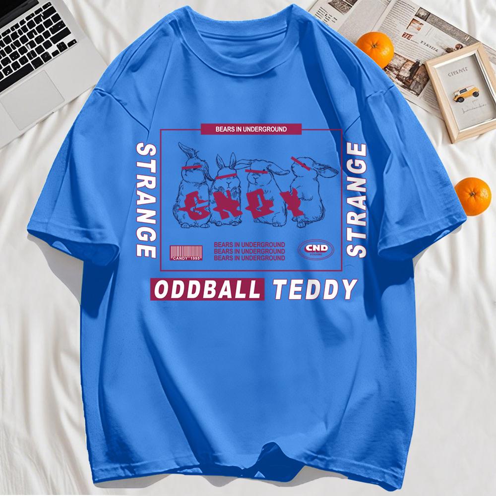Strange Rabbits Oddball Teddy Printing T-Shirt Men Cotton Crewneck T Shirts Loose Clothes Summer Soft Short Sleeve M 1244₽