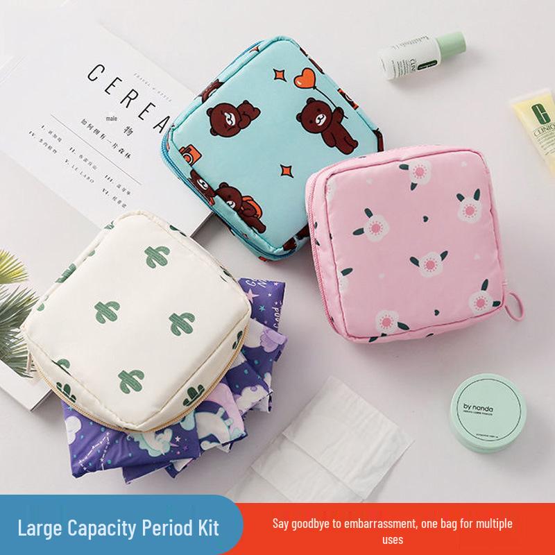Portable Cute Cartoon Multi-Purpose Bag: Large Capacity for Lipstick, Sanitary Pads, and Coins