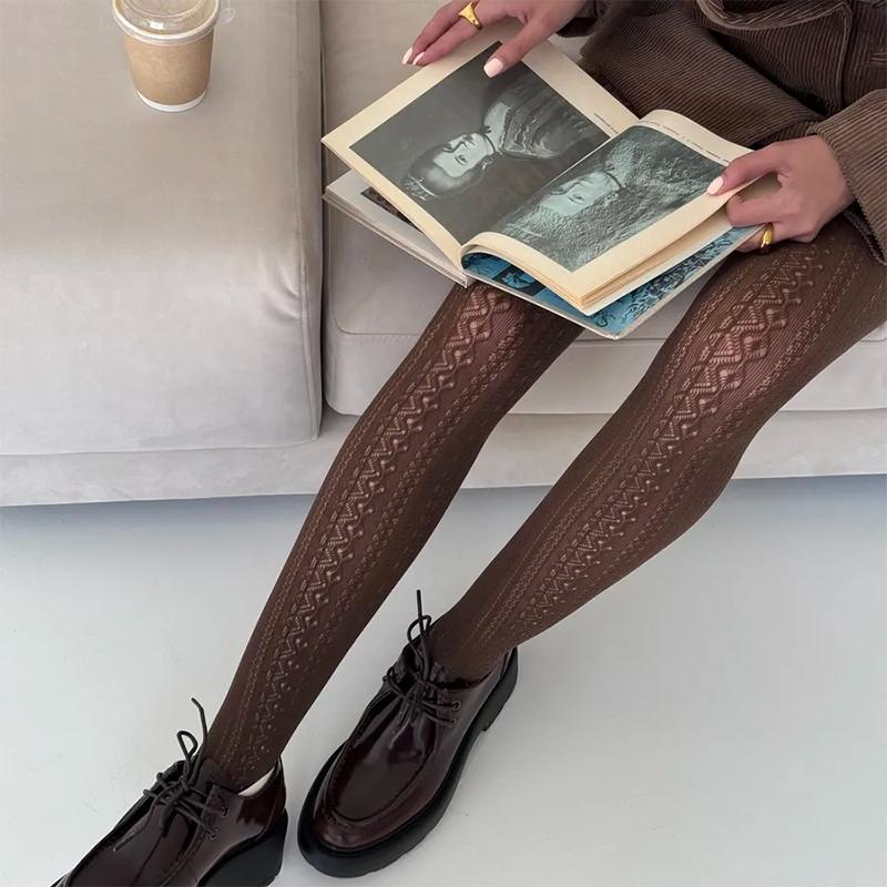 Lolita Vintage Strumpfhose Damenmode Aushöhlen Netzstrumpfhose Gestricktes Muster Warme Strümpfe Strumpfhose Vertikale Streifen Strumpfhose Für Weiblich