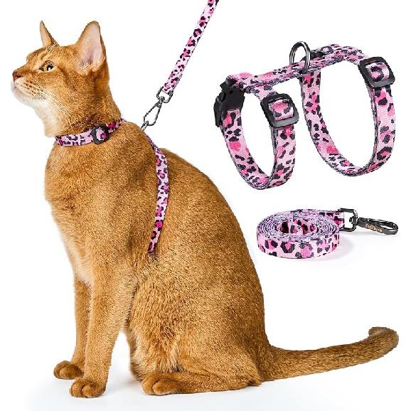 Cat Harness and Leash Set - Escape Proof Adjustable Cat Harness, Comfortable Soft Lightweight, Use Safe & Easy, Walking Travel Kitten Harness for розовый