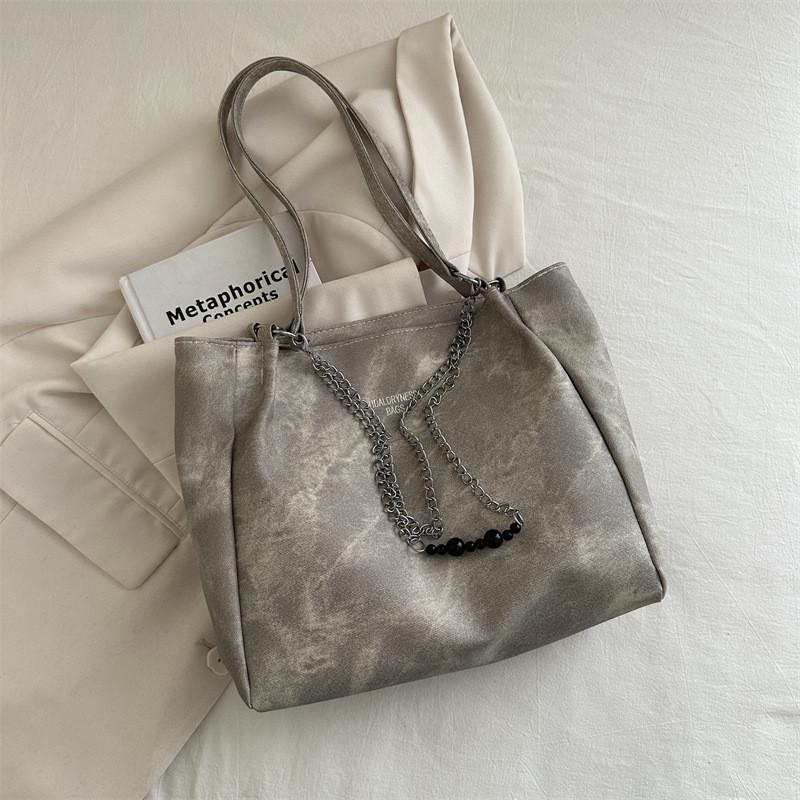 Stylish Spring Large Capacity Chain Tote Bag For Women 2024 Trendy Shoulder Bag In Black Gray And Brown