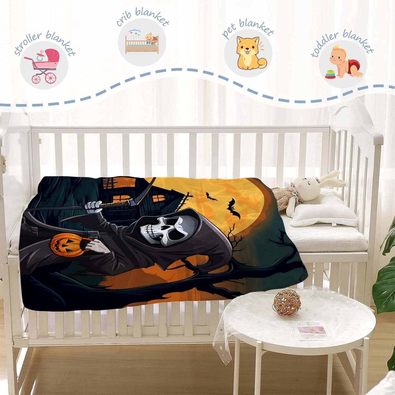 1PC Halloween Throw Blanket Skeleton Pumpkin Skull Bats Ghost Thin Blanket Gifts for Couch Bed Car Home Camping all season use 75cmx90cm
