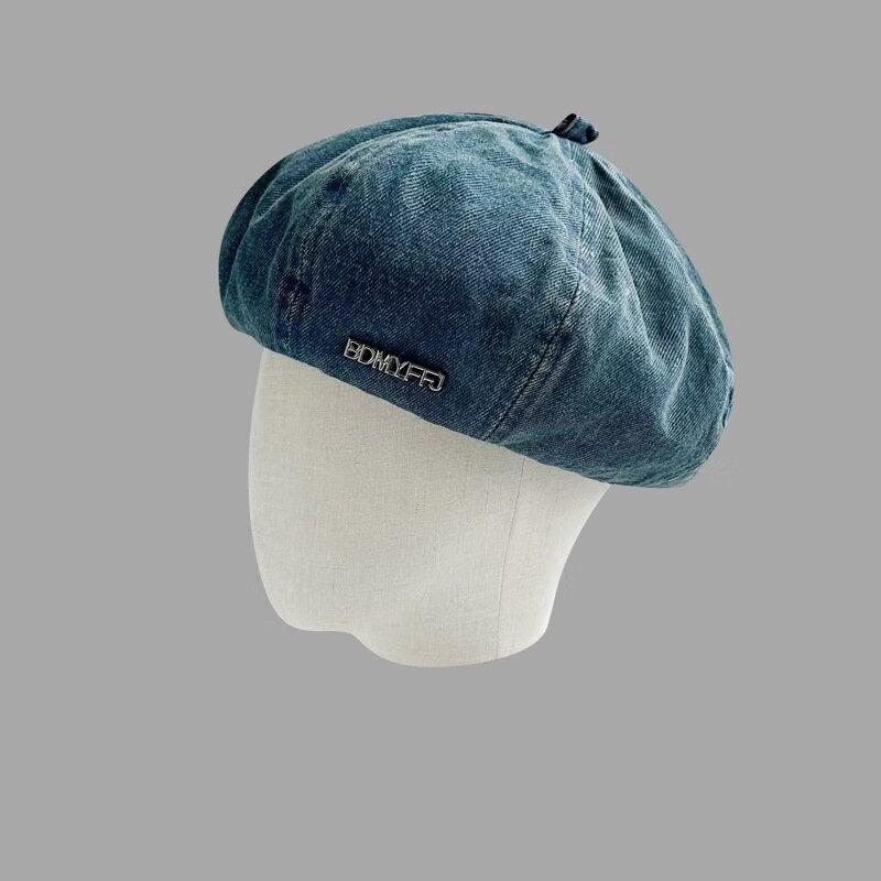 Женская джинсовая беретка с логотипом-буквой S (54-56cm)