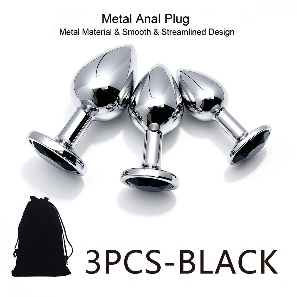5 Size Black Butt Plug Metal Anal Plug Jewelry Base Beginner To Expert G-point Massage Dildos Adult Women Toys Adult Sex Toys